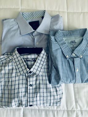 Men’s Bundle of 3 Long Sleeve Casual Blue and White Button Down Shirts size XL